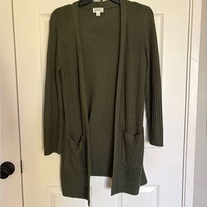 Market & Spruce Olive Open-Front Textured Knit Cardigan